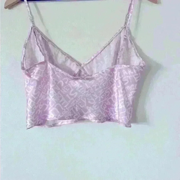NWOT Stella McCartney x Ed Curtis Pink Graffiti Logo Cropped Silk  Cami Size S‎ - Picture 3 of 7